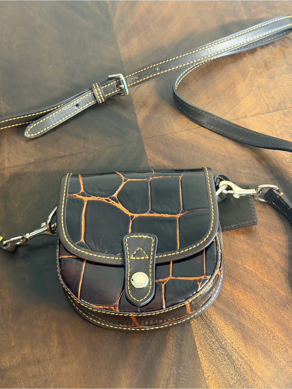 Dooney & Bourke Embossed Croc Brown Mini Flap Crossbody Bag Adjustable Strap